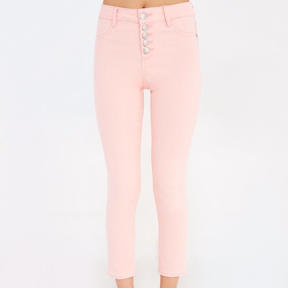 Cropped Coral High Waist Stretchy Skinny Jeans